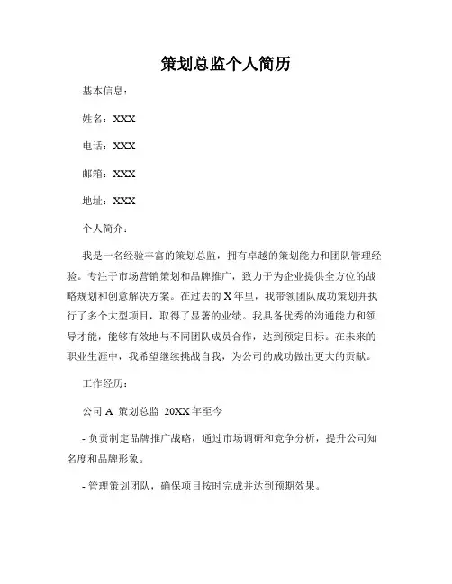 策划总监个人简历