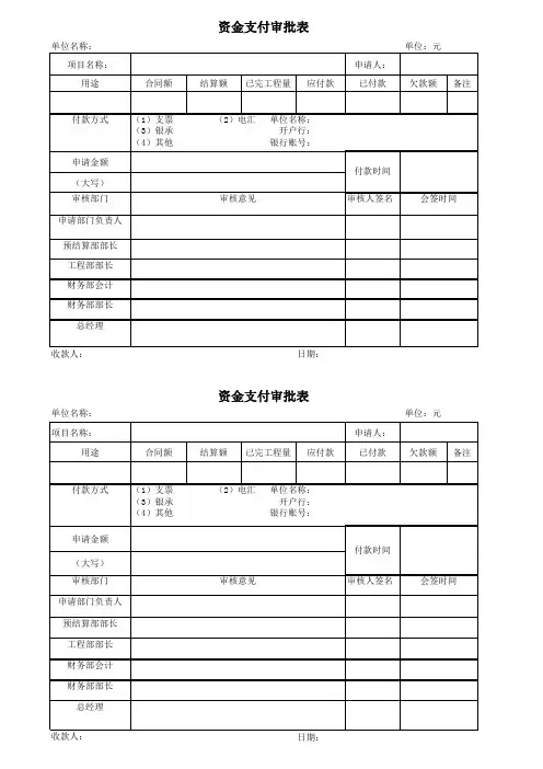 资金支付审批表