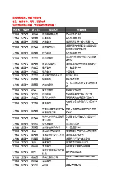 新版甘肃省定西市装修公司企业公司商家户名录单联系方式地址大全125家