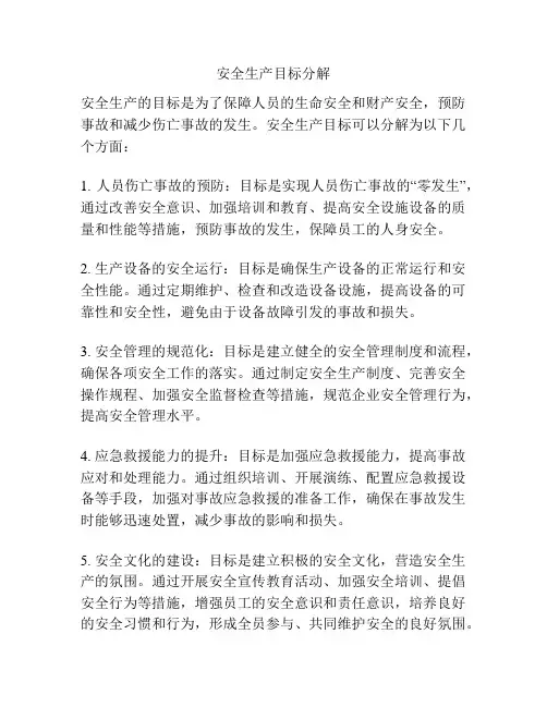 安全生产目标分解