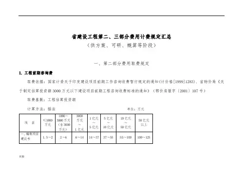 湖北省建设工程第二、三部分费用计费规定汇总