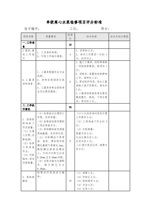 离心泵检修竞赛评分标准
