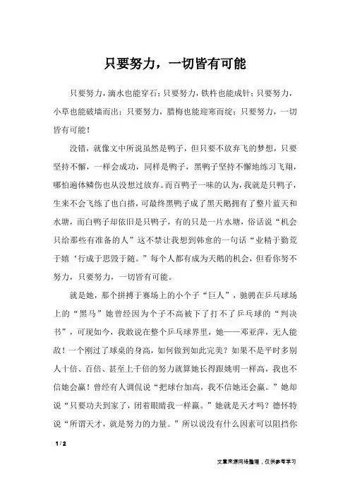 只要努力,一切皆有可能_高中作文