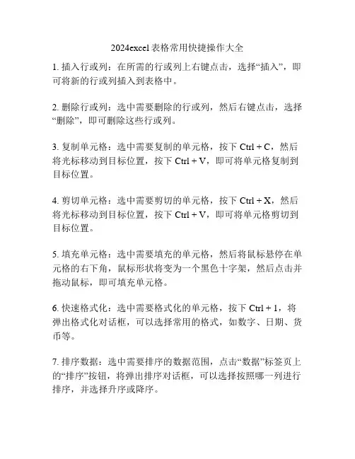 2024excel表格常用快捷操作大全