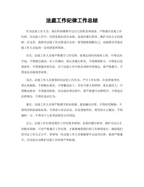 法庭工作纪律工作总结