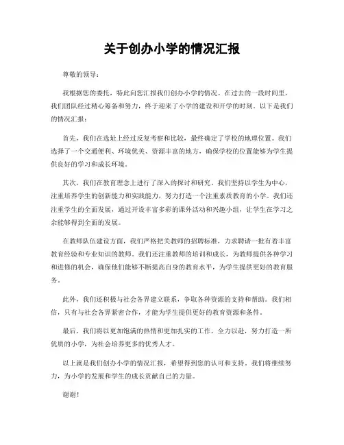 关于创办小学的情况汇报