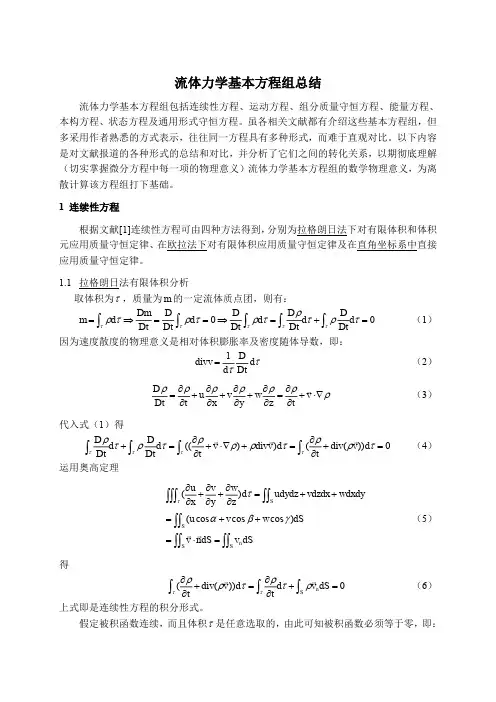 流体力学基本方程组总结