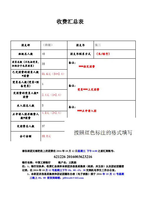 团费收缴汇总表(交纸质档+电子版)
