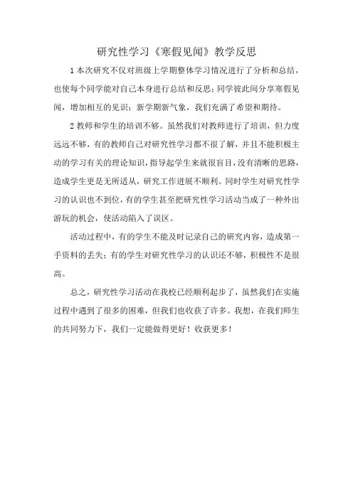 研究性学习《寒假见闻》教学反思