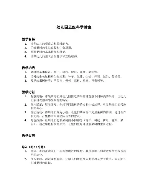 幼儿园里的果树教案中班科学