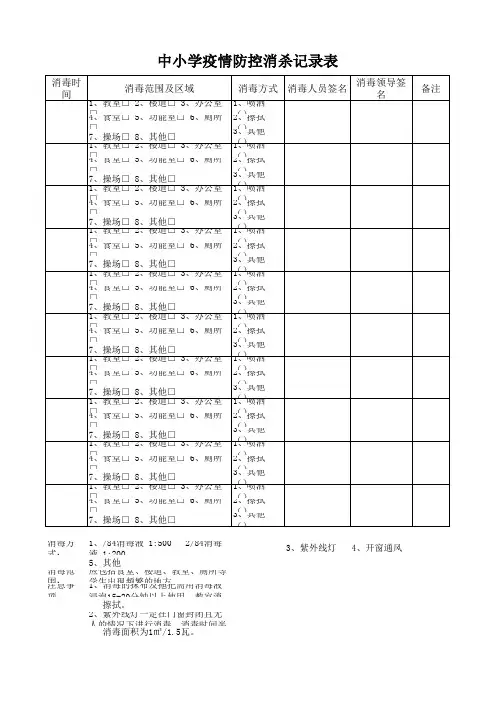 中小学疫情防控消杀记录表