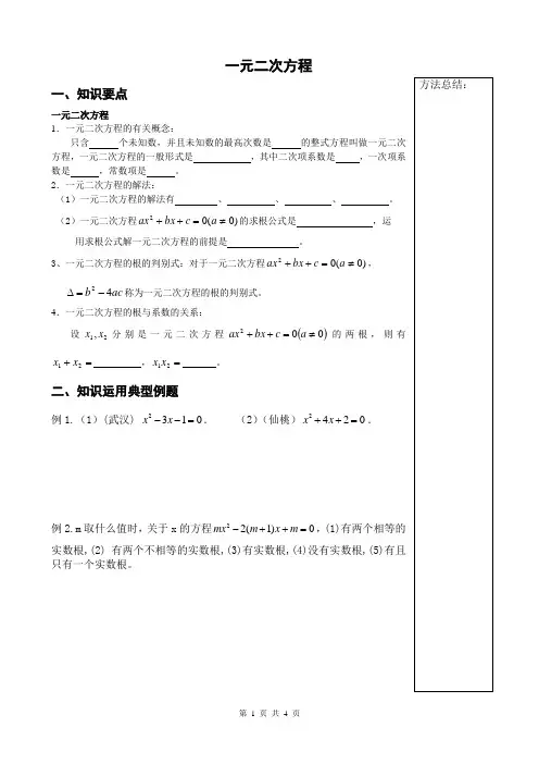 人教版九年级数学 中考复习  一元二次方程