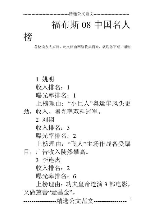 福布斯08中国名人榜