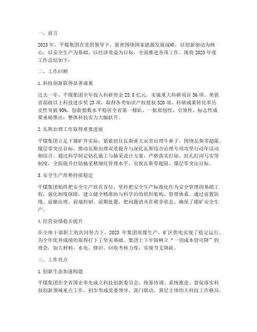 平煤工作总结报告