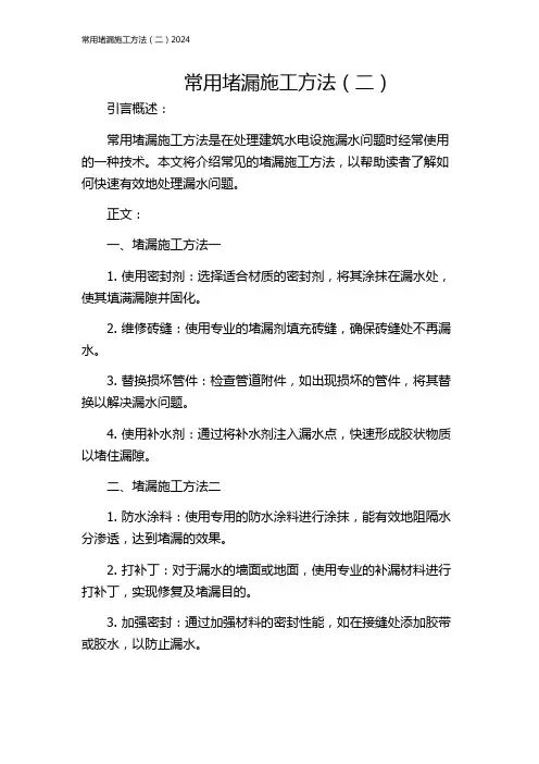常用堵漏施工方法(二)2024