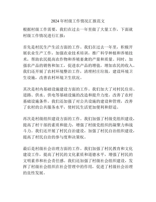 2024年村级工作情况汇报范文