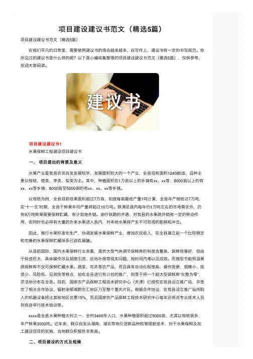 项目建设建议书范文（精选5篇）