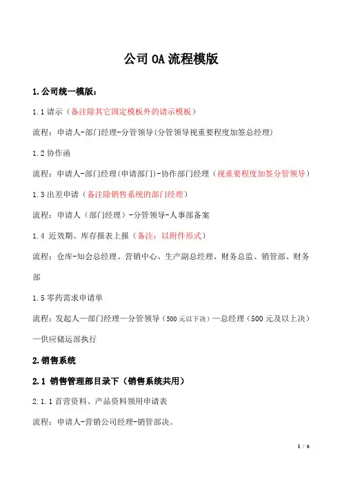 公司OA流程模版