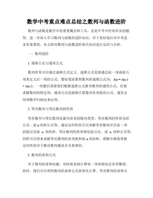 数学中考重点难点总结之数列与函数进阶