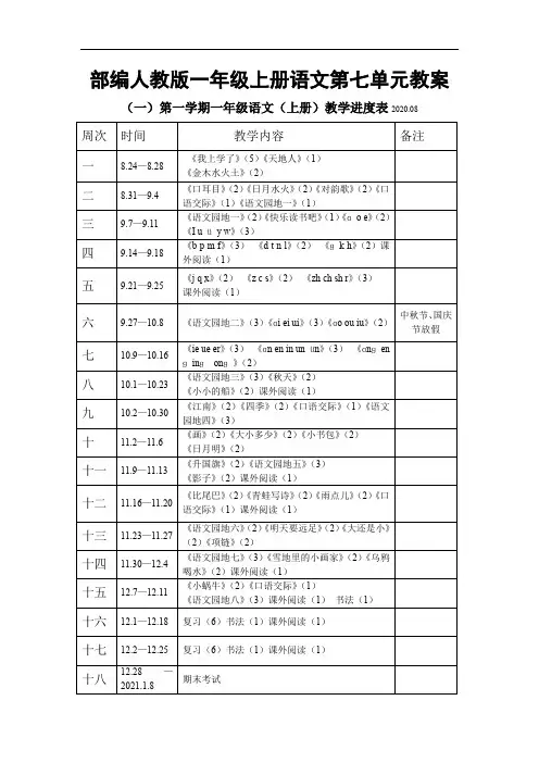 部编人教版一年级上册语文第七单元教案