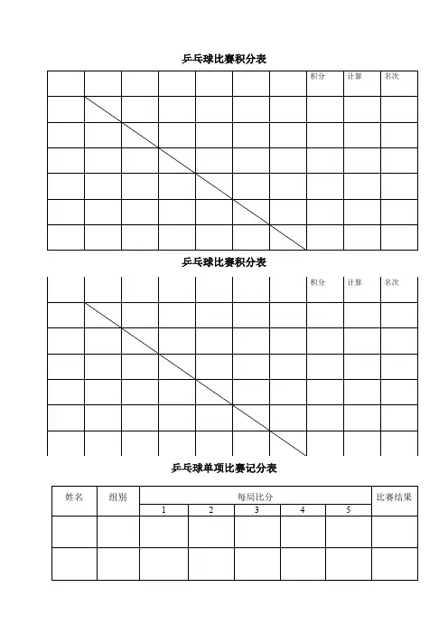 乒乓球比赛用表