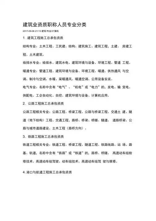建筑业资质职称人员专业分类