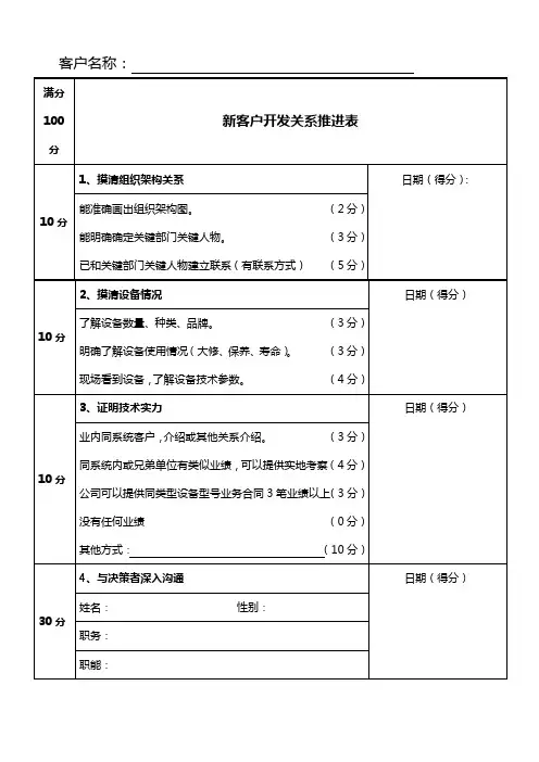 新客户开发推进表