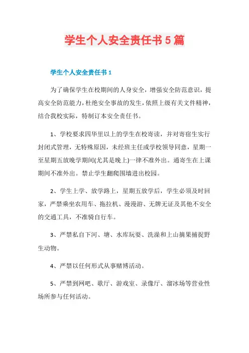 学生个人安全责任书5篇