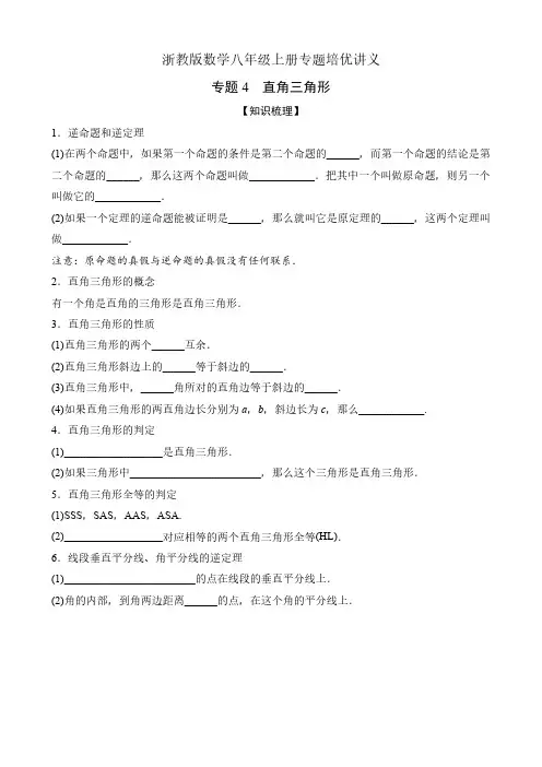浙教版数学八年级上册专题培优讲义《专题4 直角三角形》