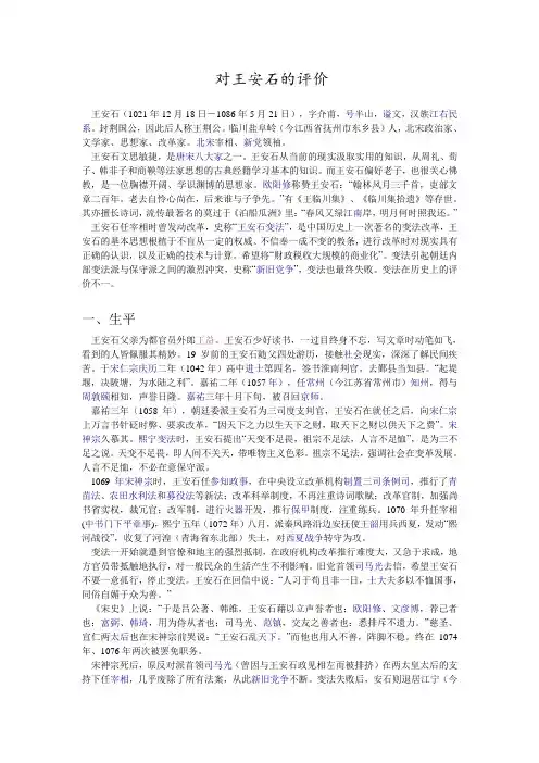 对王安石的评价