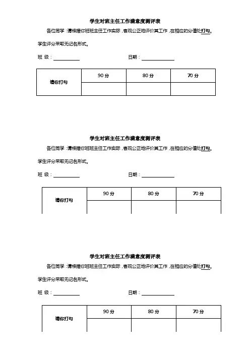 学生对班主任工作满意度测评表
