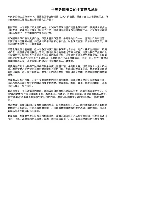 世界各国出口的主要商品地图