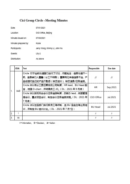 Meeting Minutes英文会议纪要模板