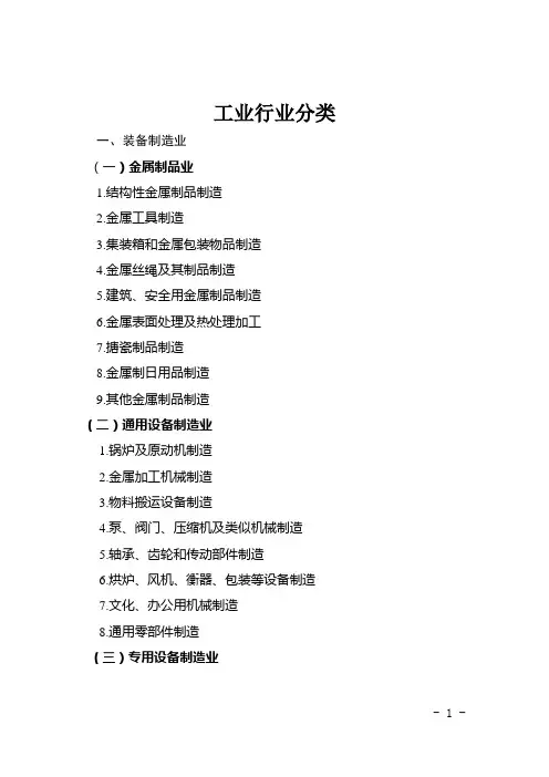 工业行业分类