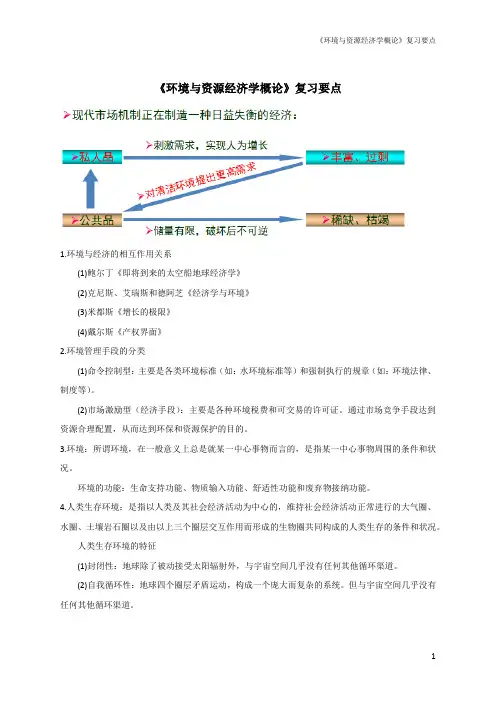 内蒙古农业大学《资源与环境经济学》复习要点