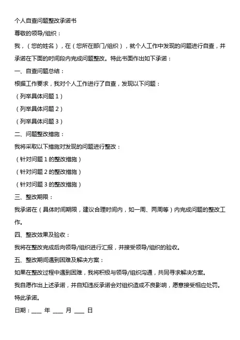 个人自查问题整改承诺书