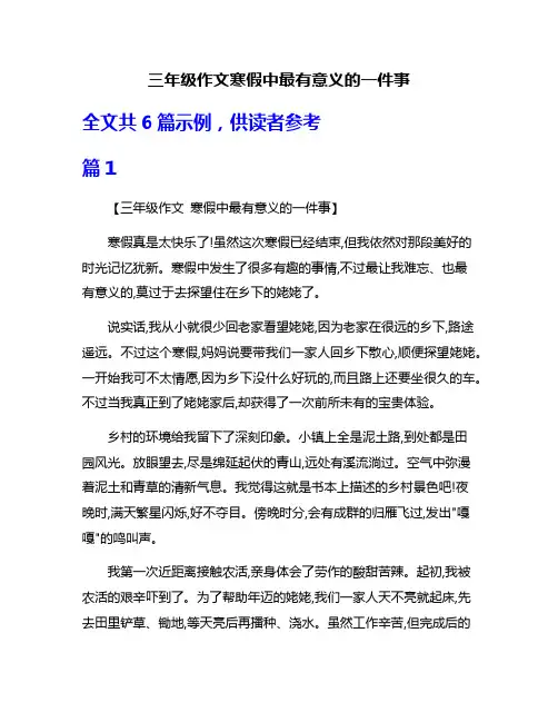三年级作文寒假中最有意义的一件事