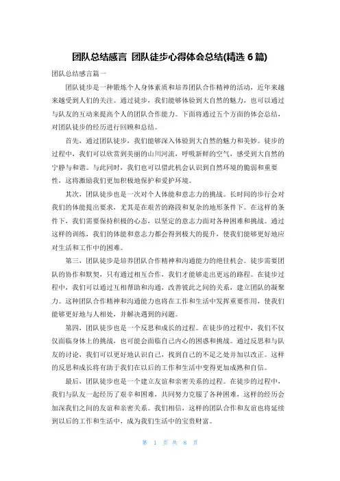团队总结感言 团队徒步心得体会总结(精选6篇)