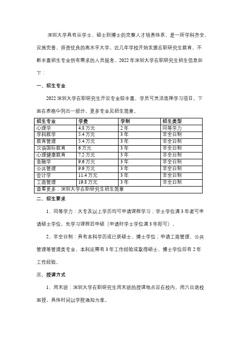 深圳大学在职研究生招生简章2022