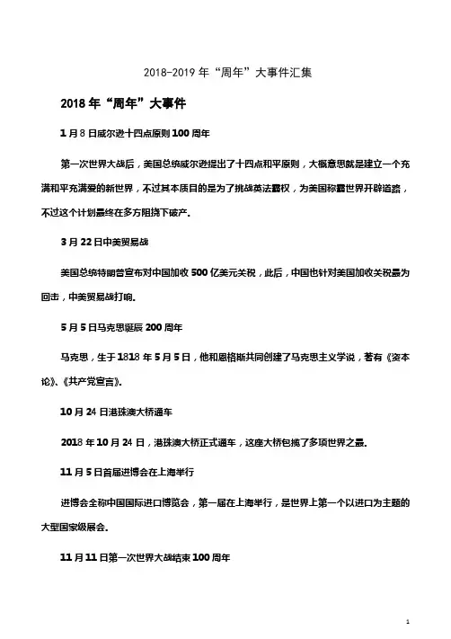 2018-2019年“周年”大事件汇集