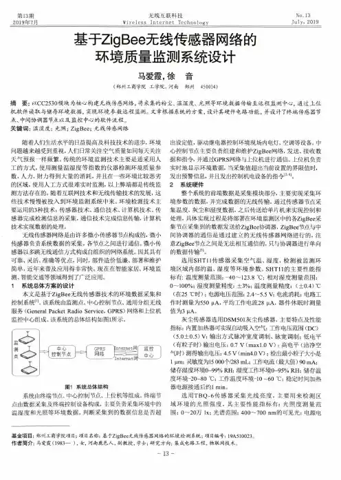 基于ZigBee无线传感器网络的环境质量监测系统设计