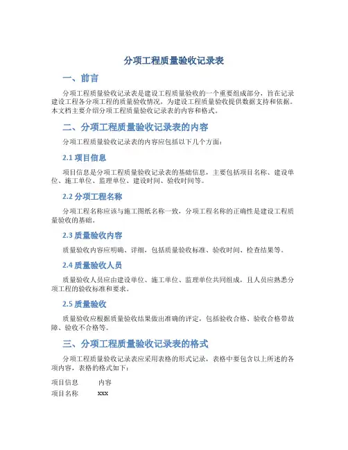 分项工程质量验收记录表