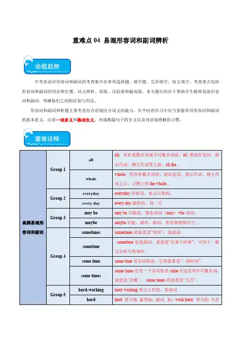 2024中考备考英语重难点04 易混形容词和副词辨析(解析版)