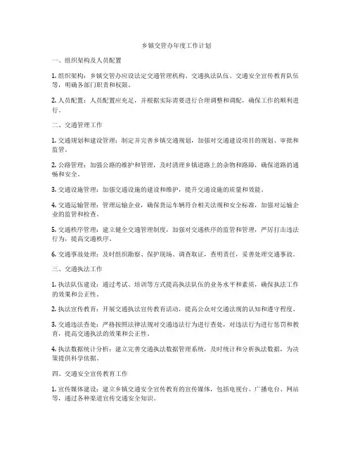乡镇交管办年度工作计划