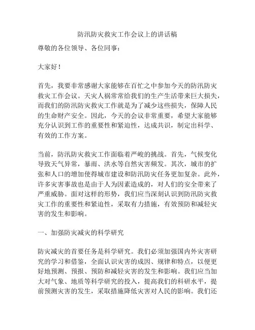 防汛防灾救灾工作会议上的讲话稿
