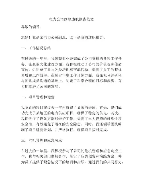 电力公司副总述职报告范文