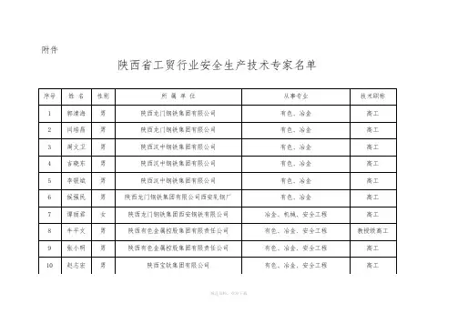 陕西省工贸行业安全生产技术专家名单