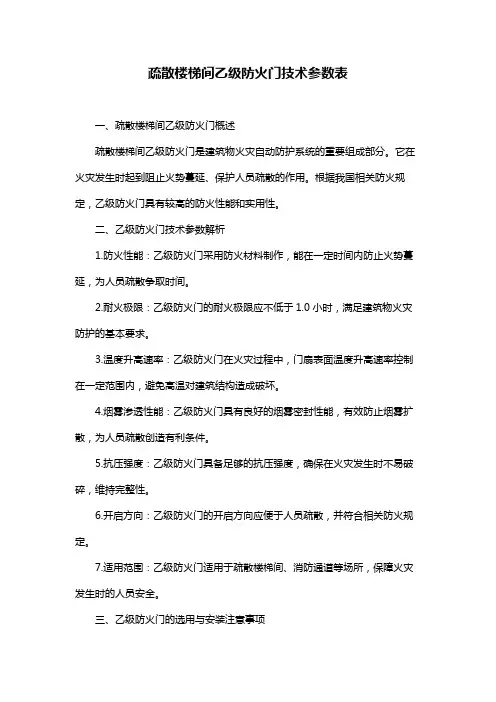疏散楼梯间乙级防火门技术参数表