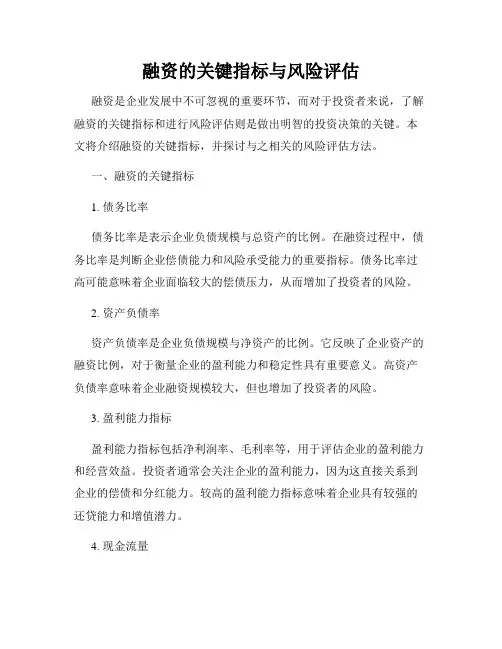 融资的关键指标与风险评估