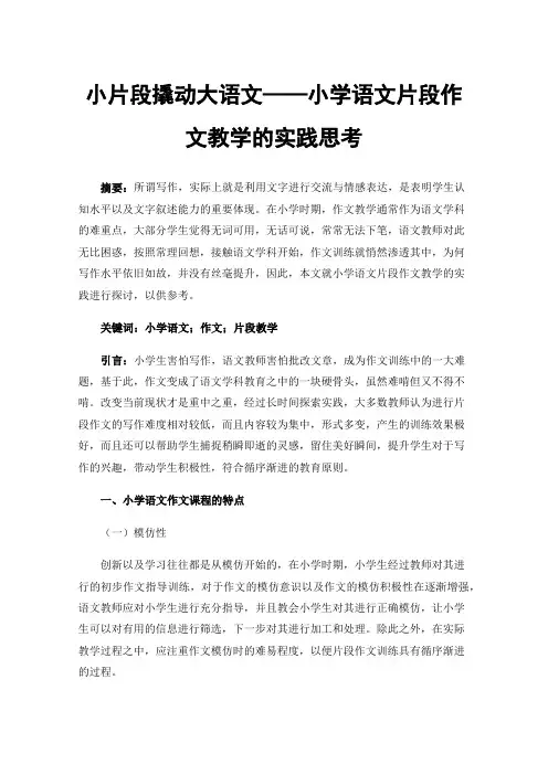 小片段撬动大语文——小学语文片段作文教学的实践思考
